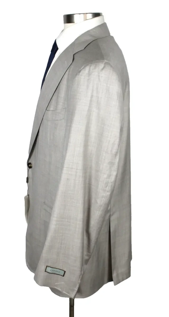 Canali Suit Jacket 52 (62 EU) Beige Woven Super 150s Wool Two Button Coat Italy